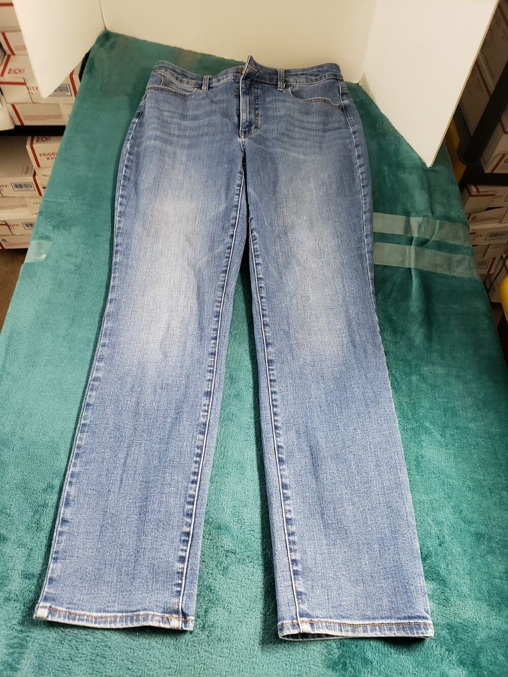 Talbots Jeans Size 12 Womens Blue Stretch Pants Ladies Denim High Rise Straight